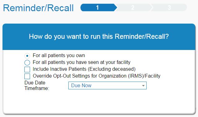 Reminder/recall step as noted in the tracking bar