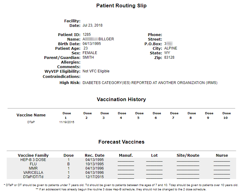 Patient Routing Slip