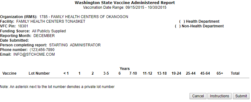 Example Washington Vaccine Administered report